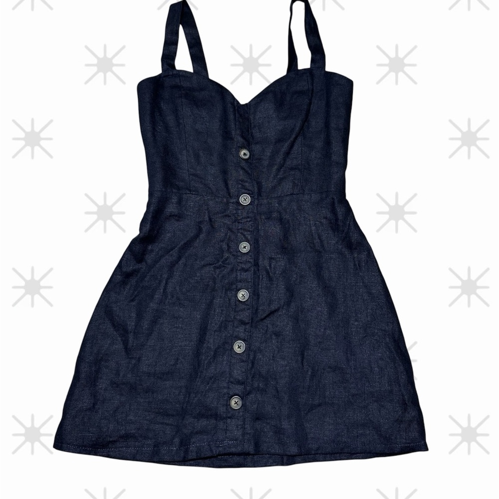 Reformation Size 2 100% Linen Black Button Front chic Mini Dress summer classic